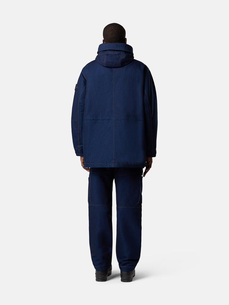 INDIGO POLYPROPYLENE DENIM SHORT PARKA | LIGHTWEIGHT PADDED JACKET