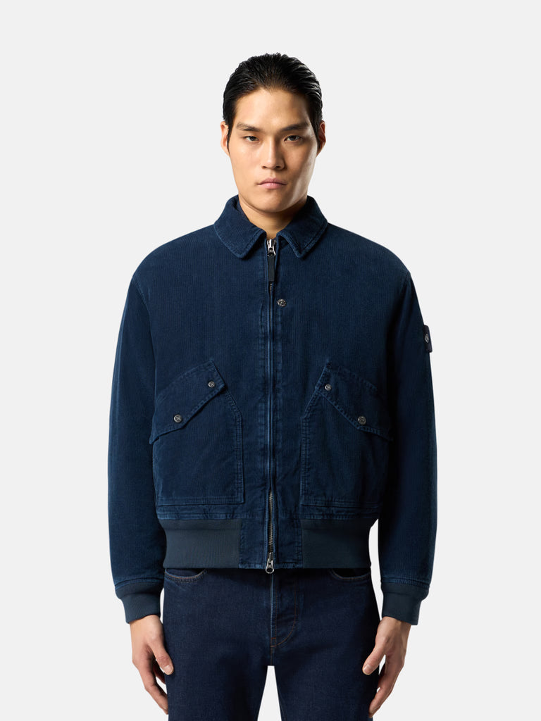 INDIGO MICRO CORDUROY BOMBER JACKET | LIGHT PADDED VELVET JACKET