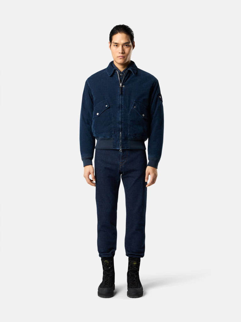INDIGO MICRO CORDUROY BOMBER JACKET | LIGHT PADDED VELVET JACKET