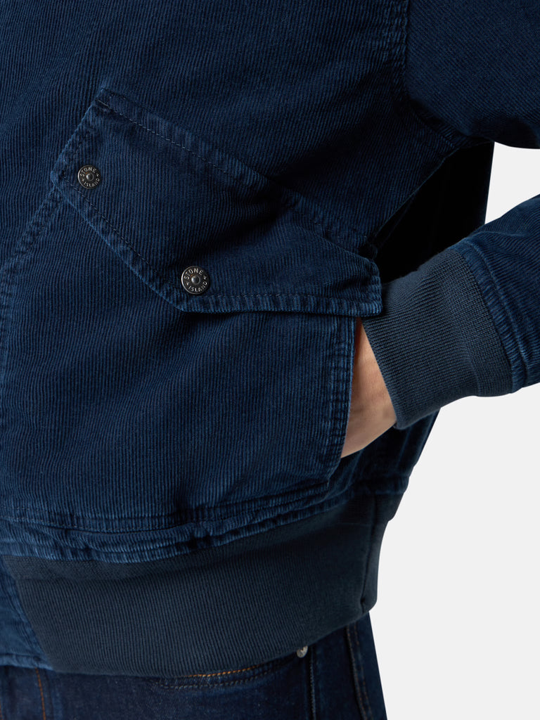 INDIGO MICRO CORDUROY BOMBER JACKET | LIGHT PADDED VELVET JACKET