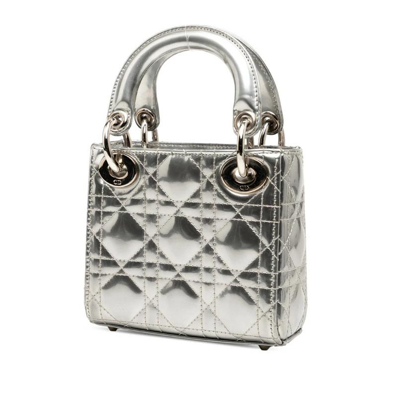 Dior Lady Dior Nano Silver Patent & Fur Cannage Bag – Pre-Owned