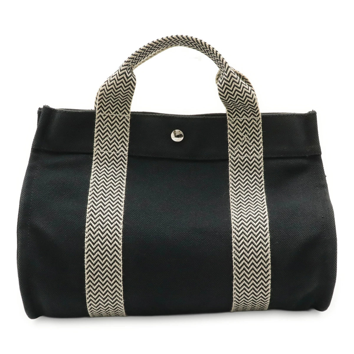 Hermès Cannes PM Black & Ivory Canvas Tote – Silver Hardware, Pre-Owned