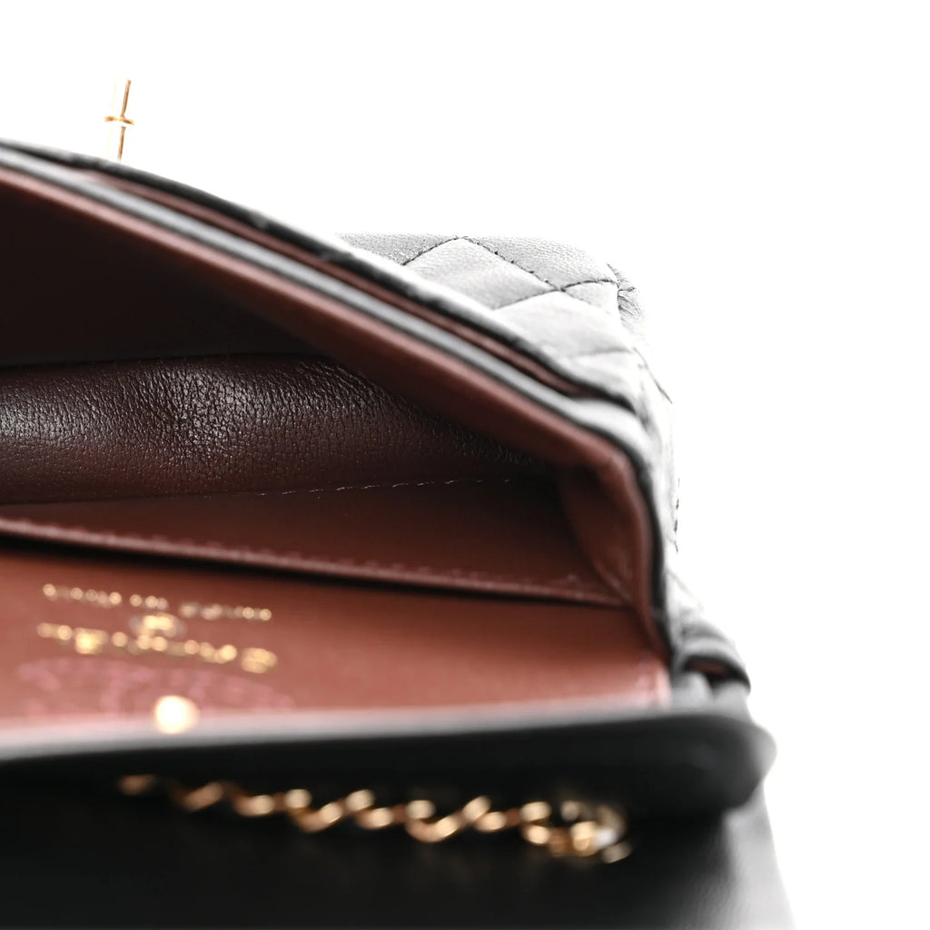 Chanel Black Lambskin Quilted Mini Flap Bag Charm with Gold Hook – Brand New