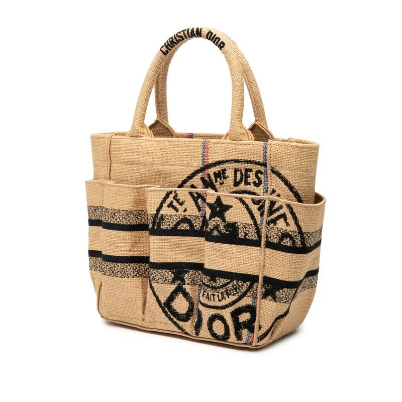 Christian Dior Catherine Small Tote in Beige Multicolor Canvas & Jute – Pre-Owned