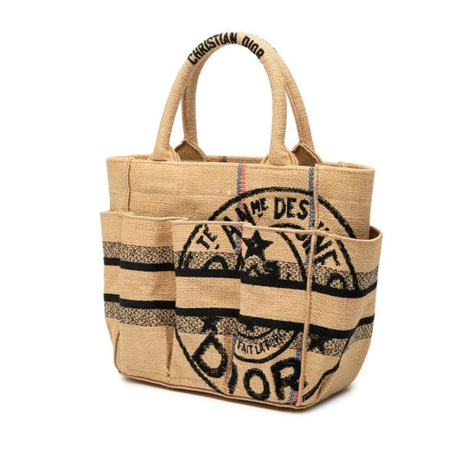 Christian Dior Catherine Small Tote in Beige Multicolor Canvas & Jute – Pre-Owned