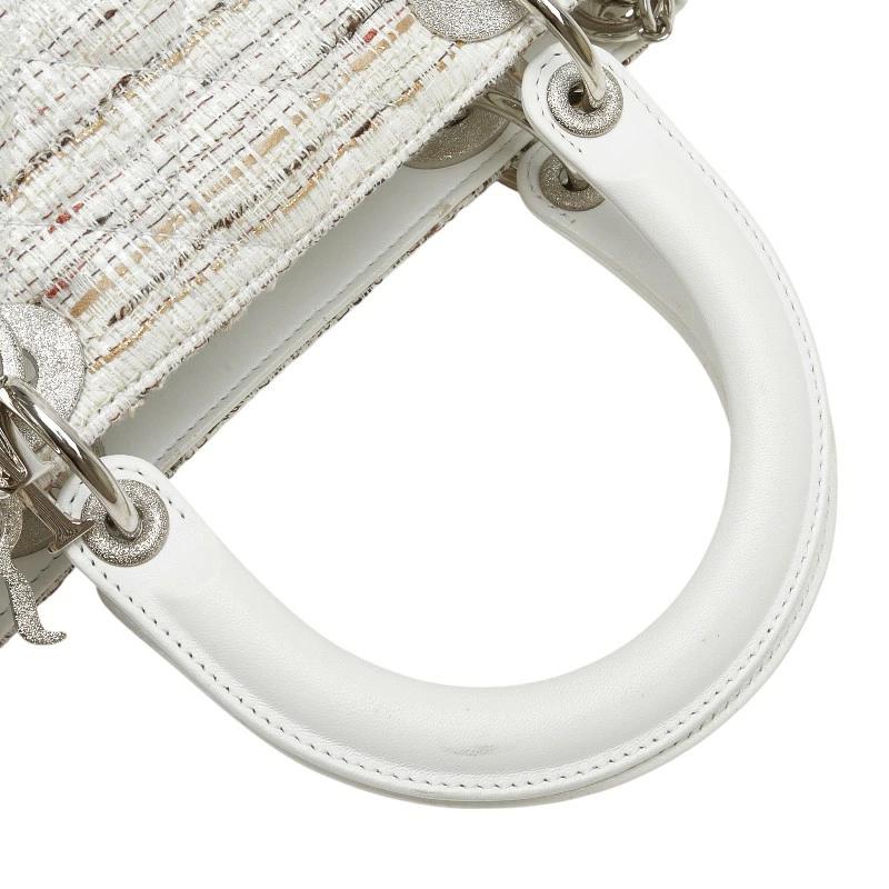 Christian Dior Lady Dior Cannage Tweed Handbag in White Multicolor Canvas & Leather – Pre-Owned