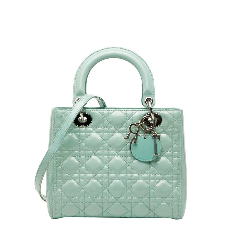 Christian Dior Lady Dior Medium Cannage Handbag in Mint Green Patent Leather – Pre-Owned