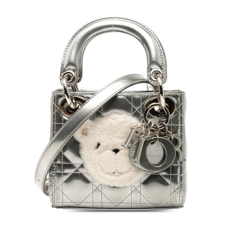 Dior Lady Dior Nano Silver Patent & Fur Cannage Bag – Pre-Owned
