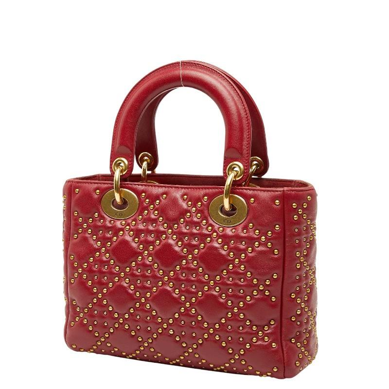Christian Dior Lady Dior Cannage Studded Bag – Red & Gold Leather, 2-Way Top Handle & Shoulder – Pre-Owned