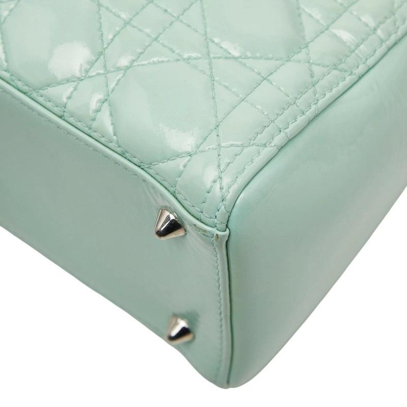 Christian Dior Lady Dior Medium Cannage Handbag in Mint Green Patent Leather – Pre-Owned