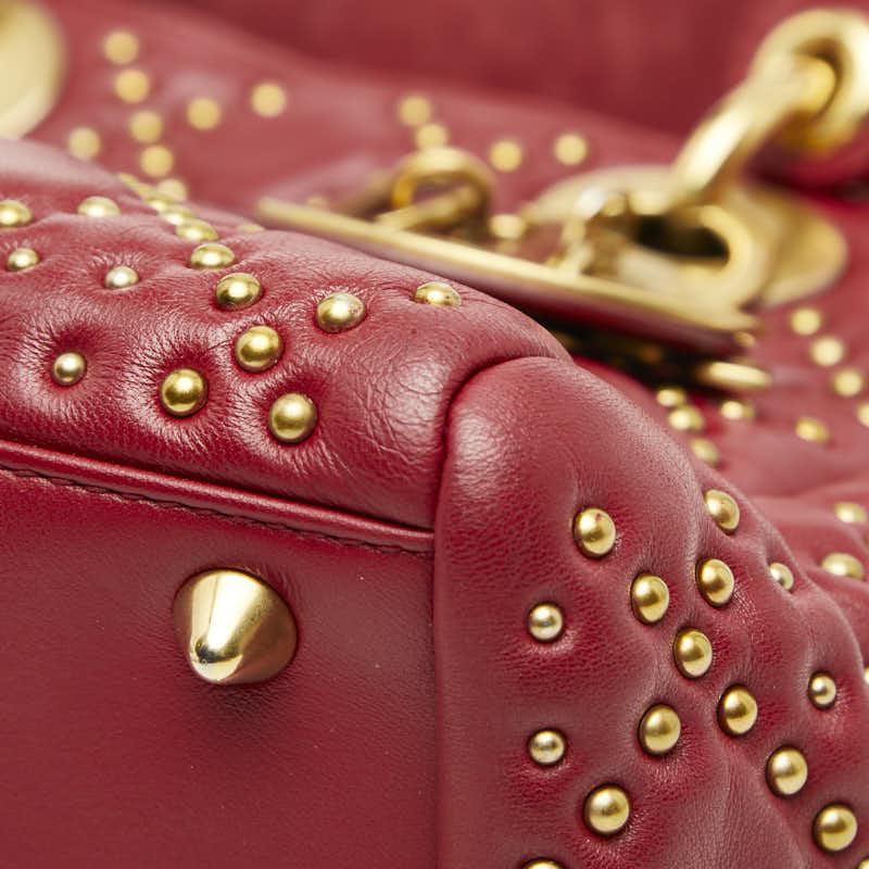 Christian Dior Lady Dior Cannage Studded Bag – Red & Gold Leather, 2-Way Top Handle & Shoulder – Pre-Owned
