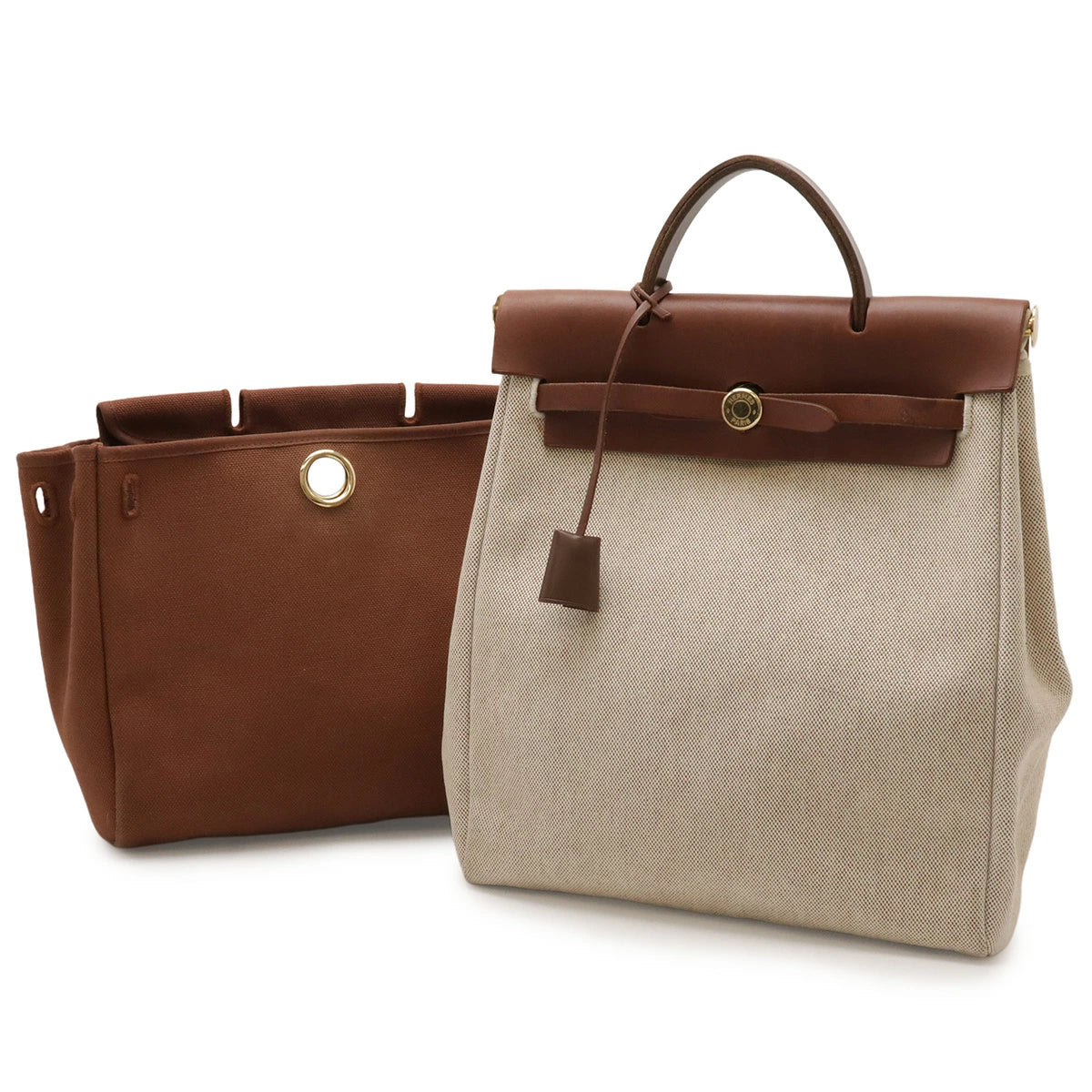 Hermès Airbag Ad PM Toile H Leather Backpack/Handbag – Beige & Brown, E Stamp
