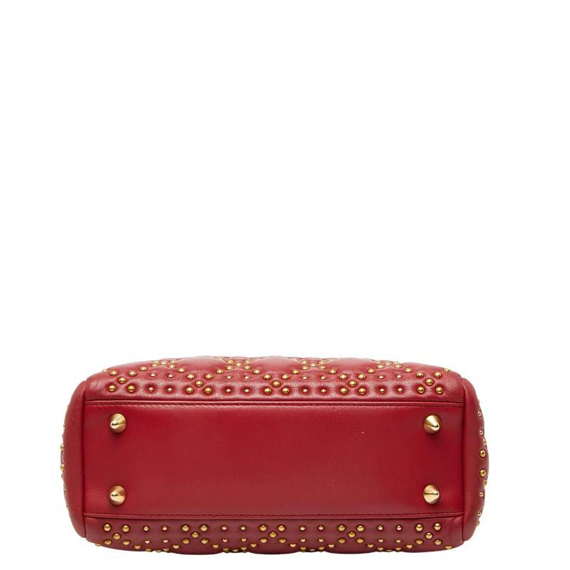 Christian Dior Lady Dior Cannage Studded Bag – Red & Gold Leather, 2-Way Top Handle & Shoulder – Pre-Owned