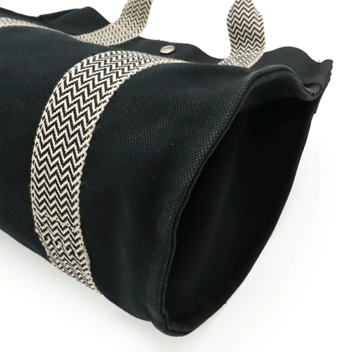 Hermès Cannes PM Black & Ivory Canvas Tote – Silver Hardware, Pre-Owned