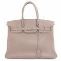 Hermès Birkin 35 Tourtière Grey Taurillon Leather Handbag with Palladium Hardware – Pre-Owned