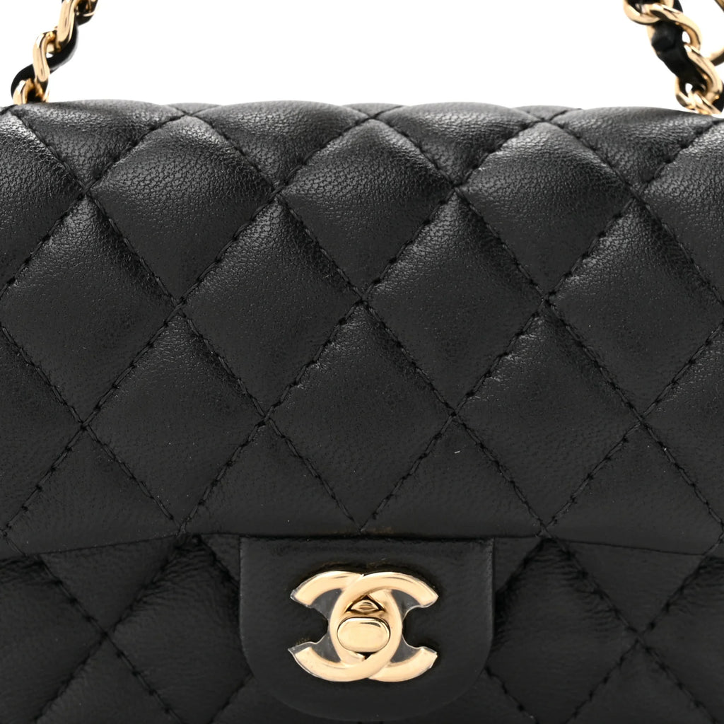 Chanel Black Lambskin Quilted Mini Flap Bag Charm with Gold Hook – Brand New