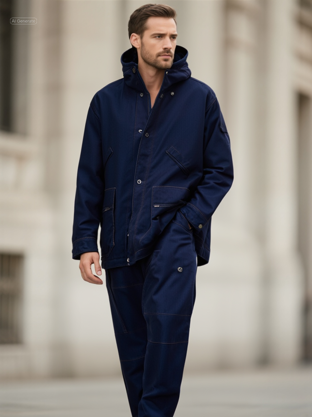 INDIGO POLYPROPYLENE DENIM SHORT PARKA | LIGHTWEIGHT PADDED JACKET