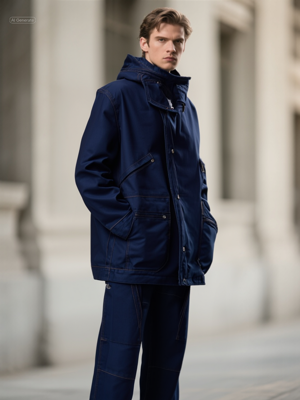 INDIGO POLYPROPYLENE DENIM SHORT PARKA | LIGHTWEIGHT PADDED JACKET