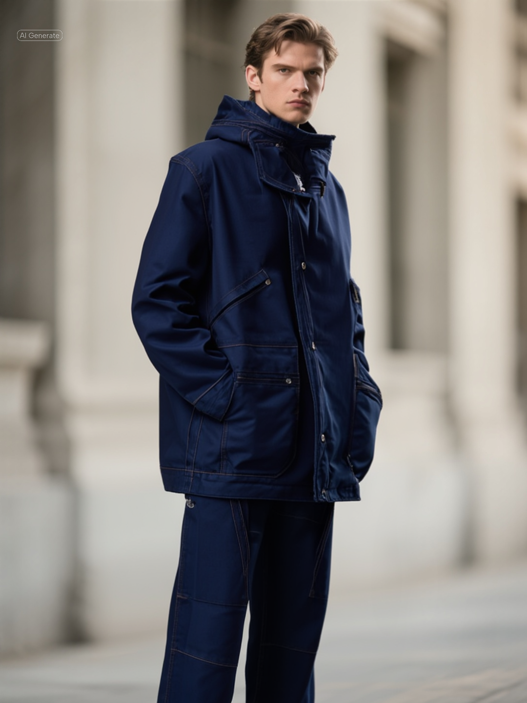 INDIGO POLYPROPYLENE DENIM SHORT PARKA | LIGHTWEIGHT PADDED JACKET