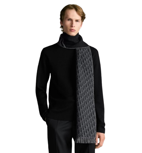 DIOR OBLIQUE SCARF BLACK & GRAY WOOL | LUXURY DESIGNER SCARF