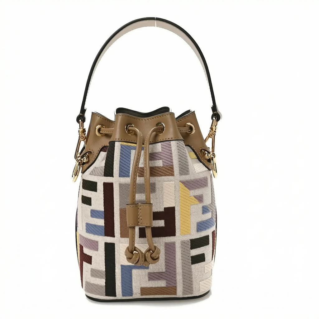 FENDI - Canvas Vitello King  Mini Mon Tresor Bucket Bag Dusty Mauve Cappuccino Multicolo