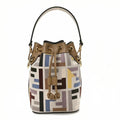 FENDI - Canvas Vitello King  Mini Mon Tresor Bucket Bag Dusty Mauve Cappuccino Multicolo