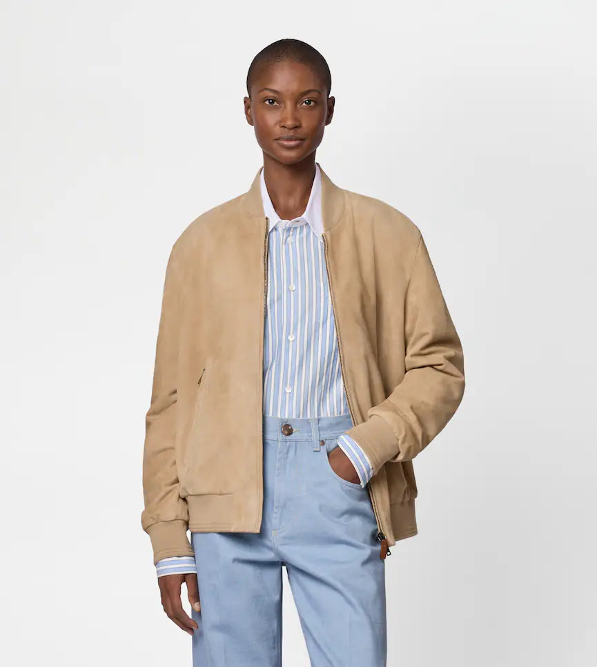 PASHMY SUEDE LEATHER BOMBER JACKET | LUXURY SOFT SUEDE OUTERWEAR