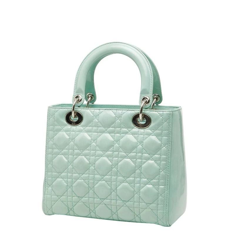 Christian Dior Lady Dior Medium Cannage Handbag in Mint Green Patent Leather – Pre-Owned
