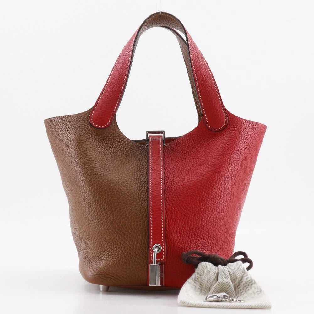 Hermès Picotin Lock Kazak 18 Two-Tone Taurillon Clemence Leather Handbag – Brown & Red – Pre-Owned