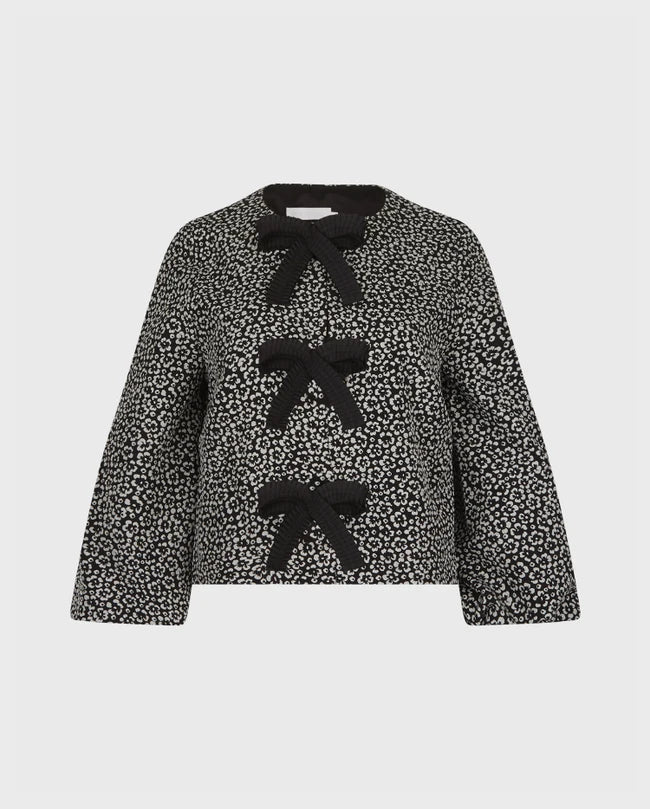 ANGEL – A/F BLACK FLORAL JACQUARD CROPPED JACKET | COUTURE-INSPIRED STATEMENT PIECE