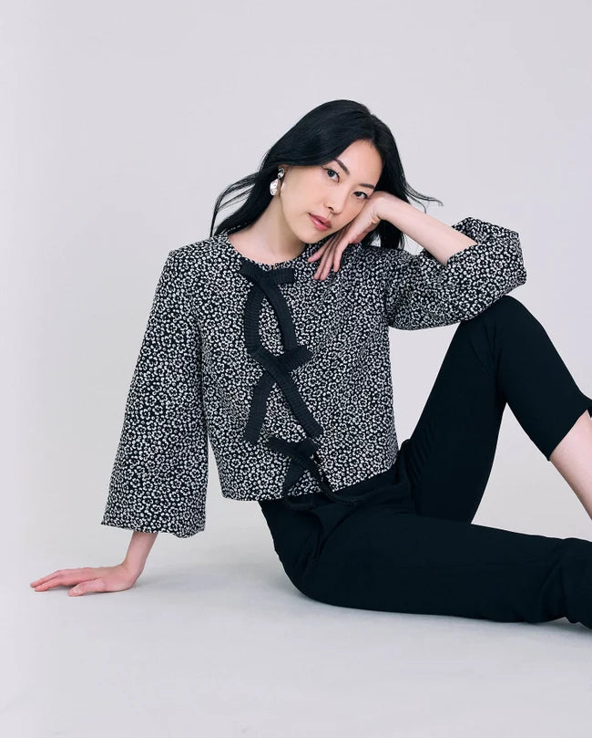 ANGEL – A/F BLACK FLORAL JACQUARD CROPPED JACKET | COUTURE-INSPIRED STATEMENT PIECE