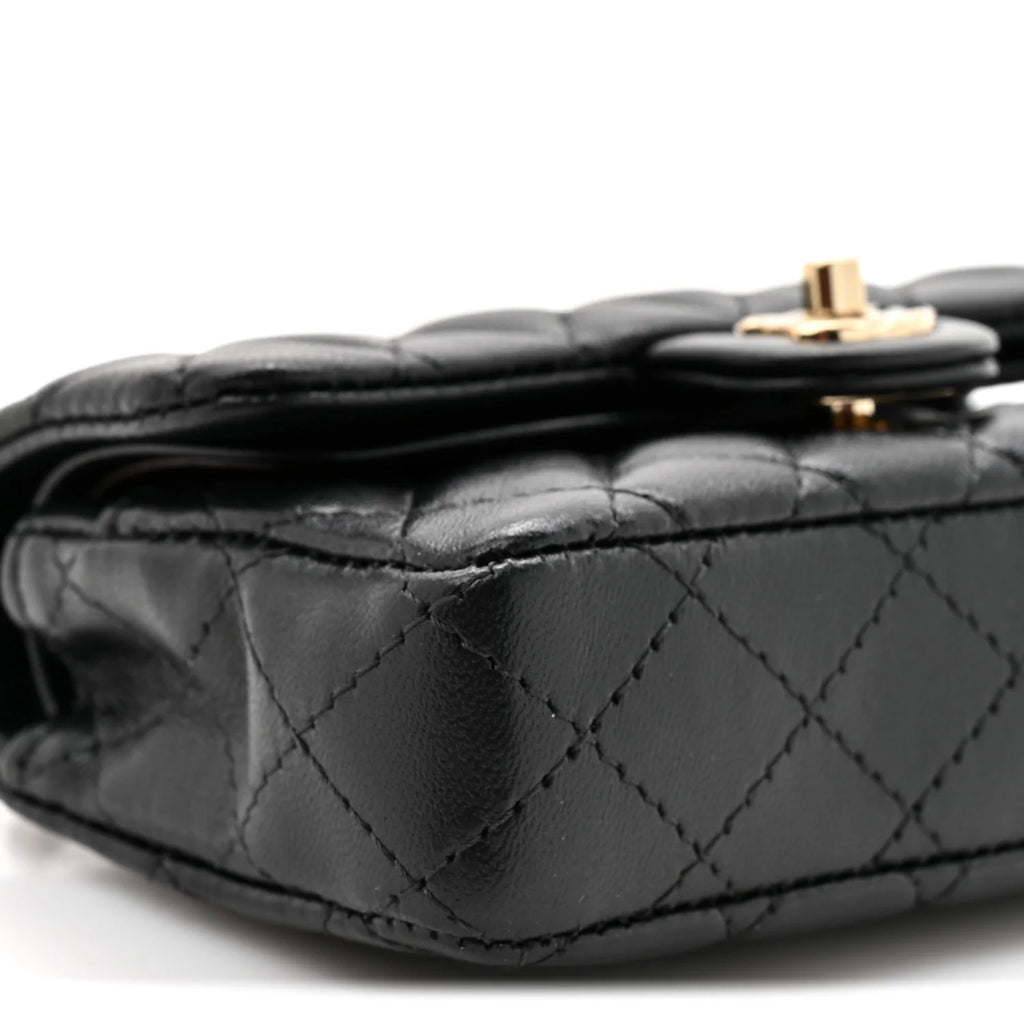 Chanel Black Lambskin Quilted Mini Flap Bag Charm with Gold Hook – Brand New