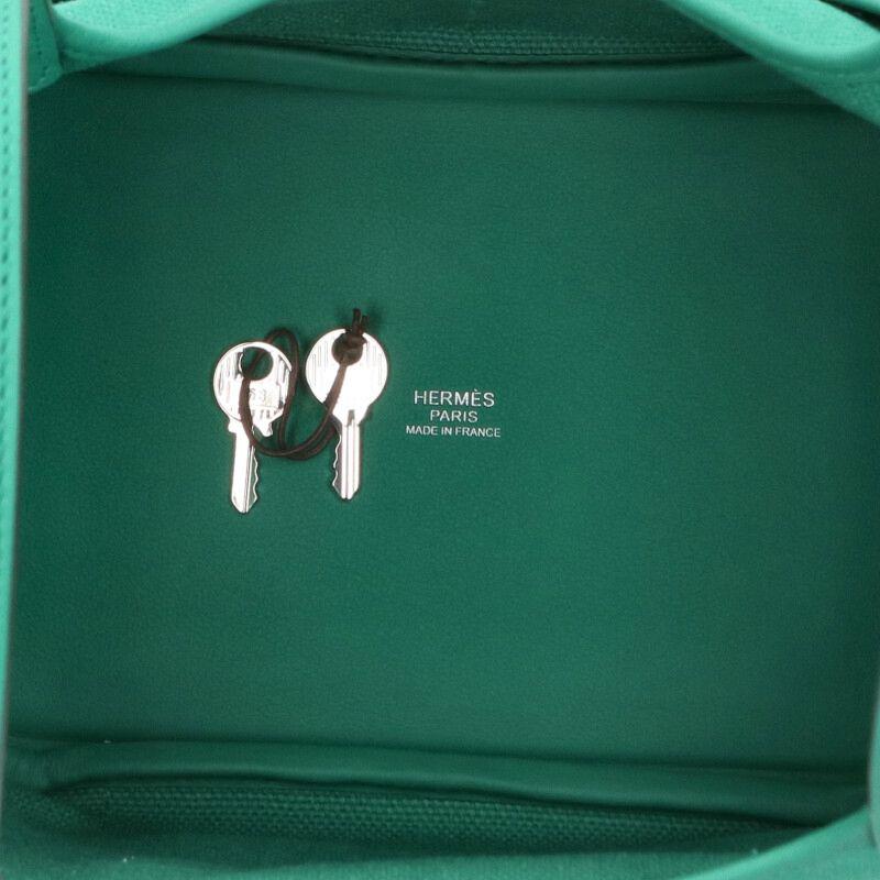 Hermès Picotin Lock 18 Cargo Vertigo Green Toile Goélan & Swift Leather Handbag – Palladium Hardware – Like New