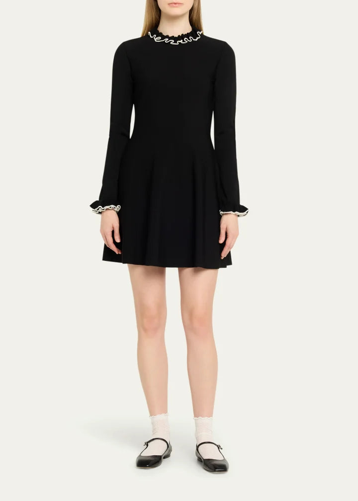 Valentino Garavani Ruffle-Trim Knit Mini Sweater Dress