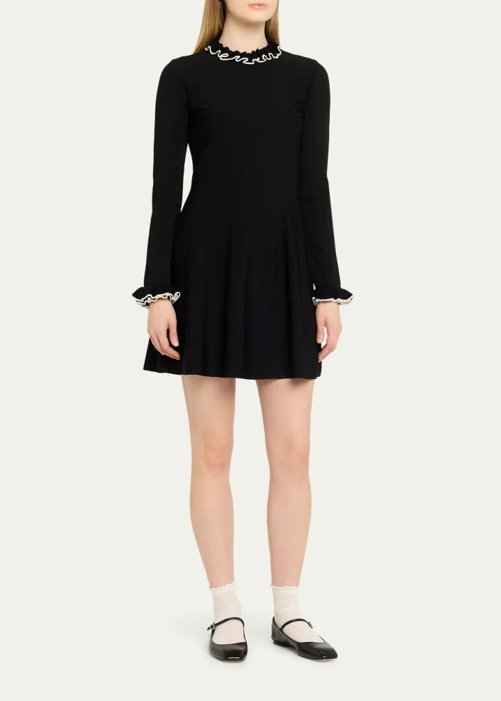 Valentino Garavani Ruffle-Trim Knit Mini Sweater Dress