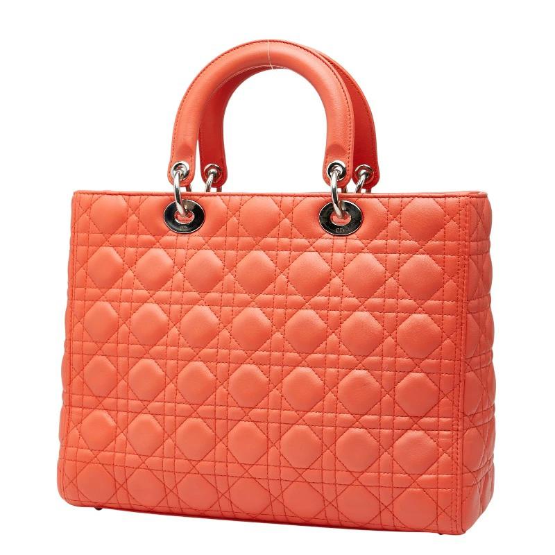 Dior Lady Dior Large Orange Leather Shoulder Bag – Pre-Owned