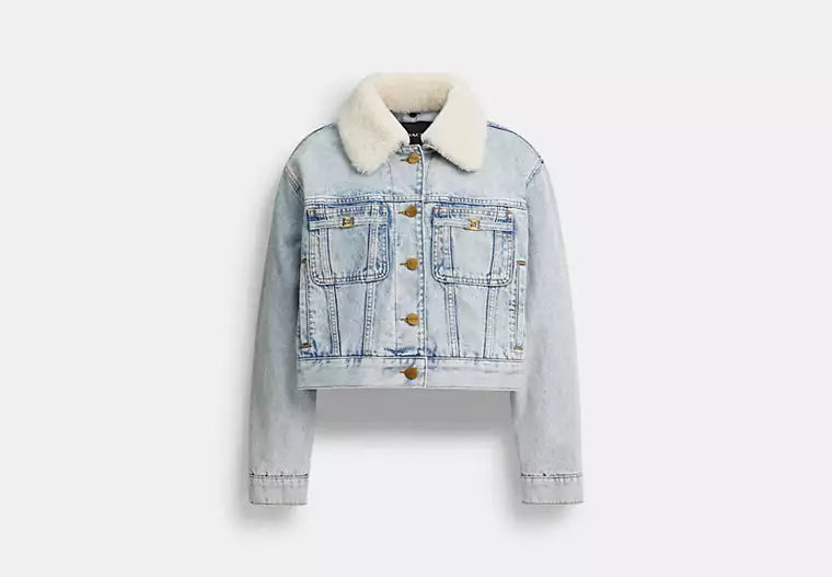 TRUCKER JACKET WITH TRADITIONAL "C" IN ORGANIC COTTON DENIM WITH SHEARLING COLLAR