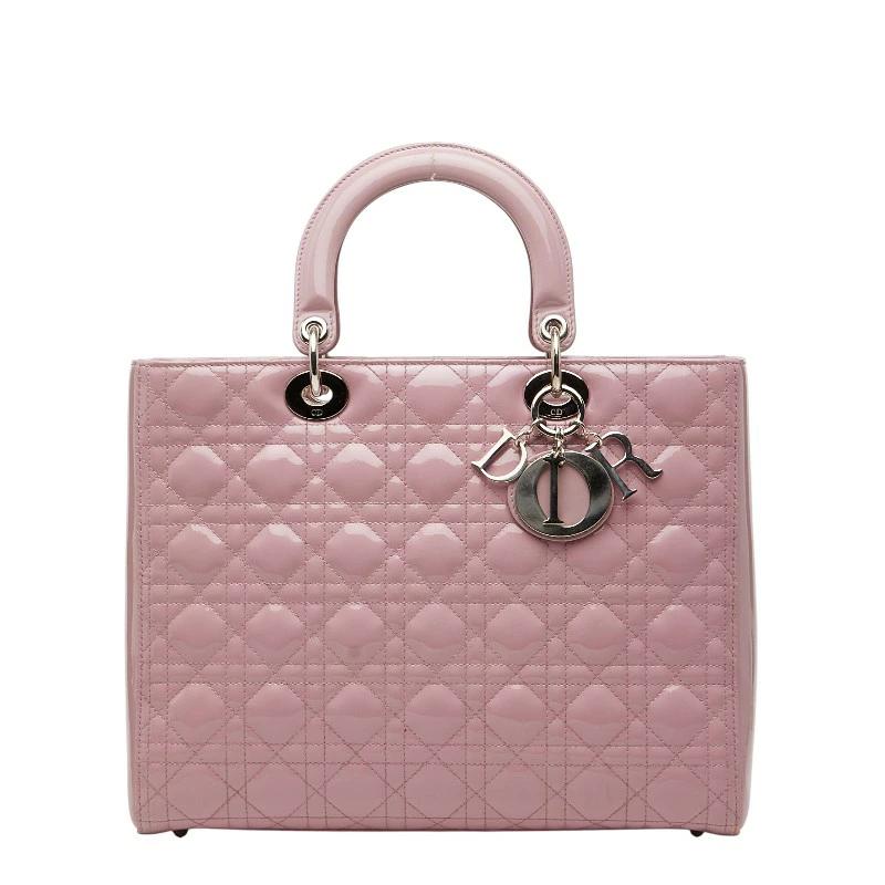 Christian Dior Lady Dior Large Cannage Handbag in Pink Patent Leather – Pre-Owned