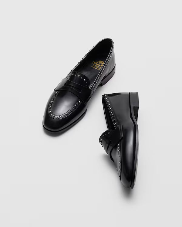 ONYX FUMÉ STUDDED LEATHER LOAFERS