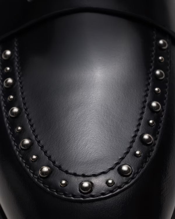 ONYX FUMÉ STUDDED LEATHER LOAFERS