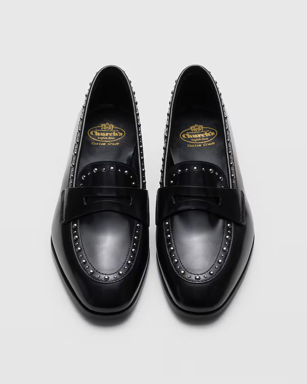 ONYX FUMÉ STUDDED LEATHER LOAFERS