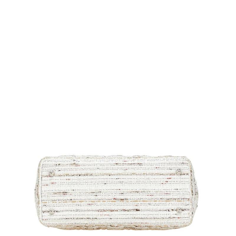 Christian Dior Lady Dior Cannage Tweed Handbag in White Multicolor Canvas & Leather – Pre-Owned
