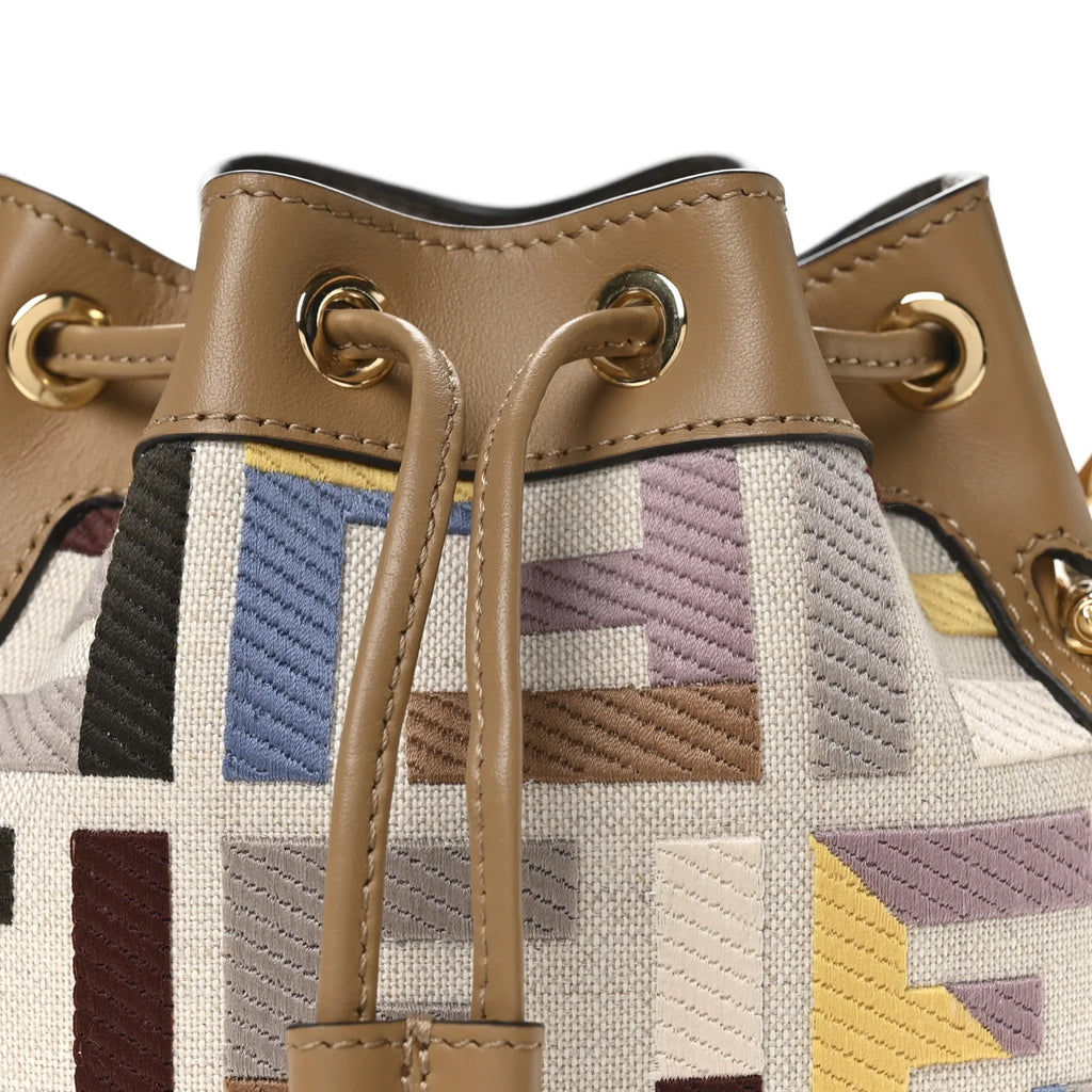 FENDI - Canvas Vitello King  Mini Mon Tresor Bucket Bag Dusty Mauve Cappuccino Multicolo