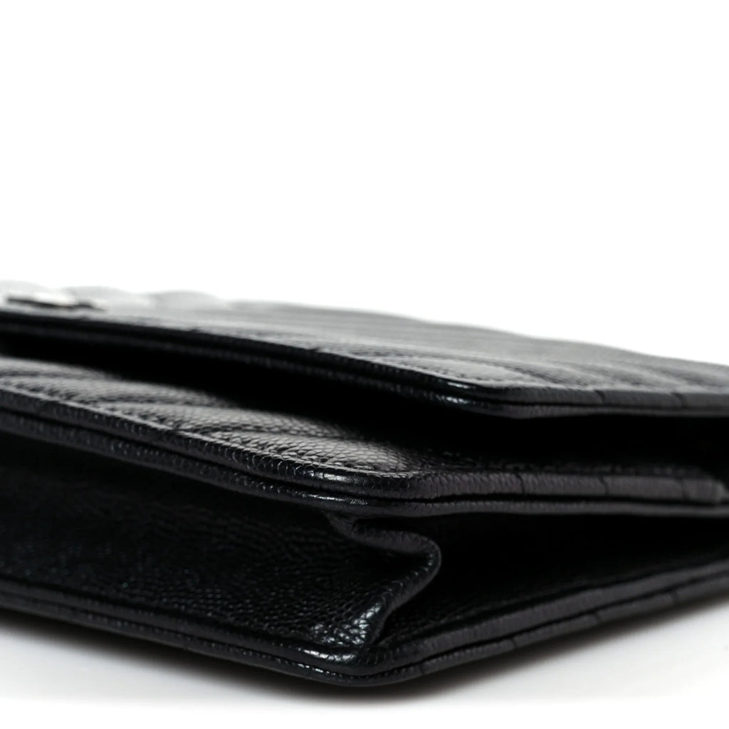 Chanel Iridescent Black Caviar Chevron Quilted Wallet On Chain (WOC) – Gold Hardware – Excellent Condition