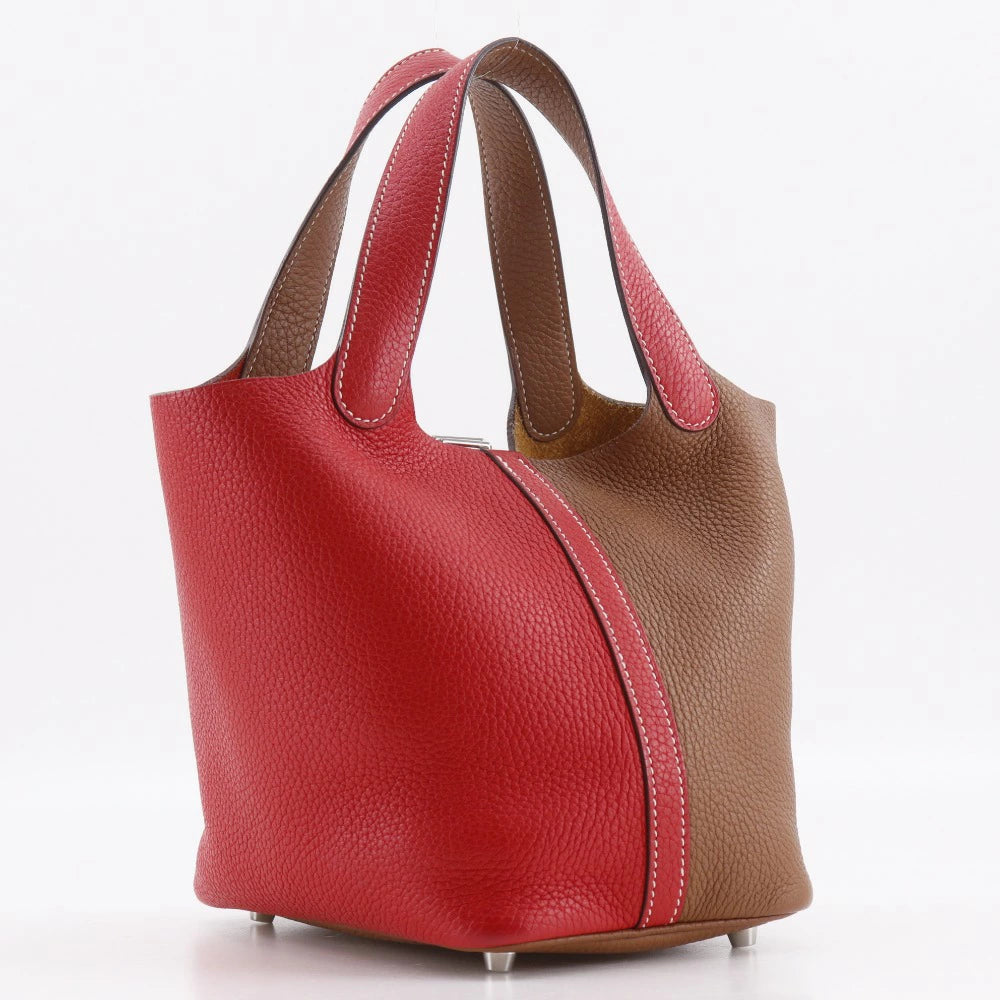Hermès Picotin Lock Kazak 18 Two-Tone Taurillon Clemence Leather Handbag – Brown & Red – Pre-Owned