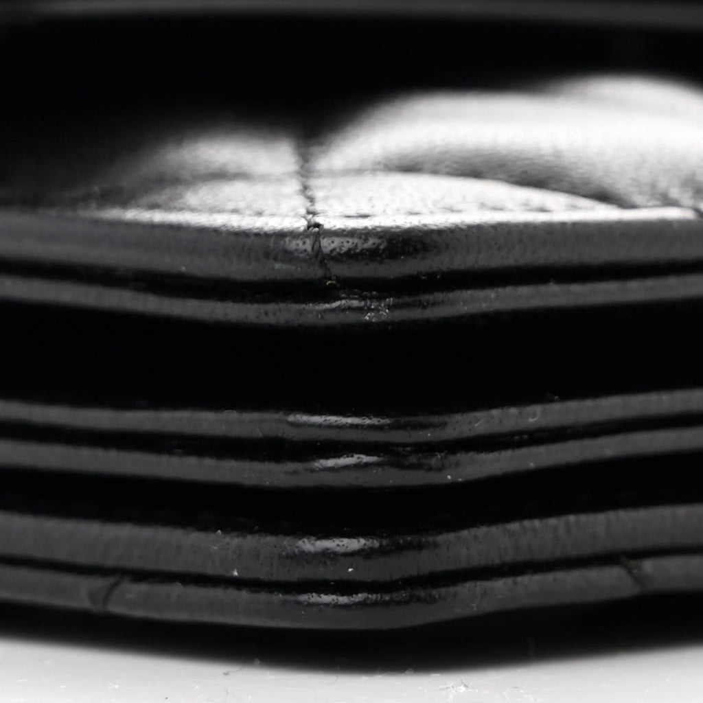 Chanel Black Lambskin Quilted Camellia Card Holder On Chain – Gold Hardware – Excellent Condition