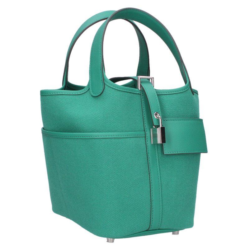 Hermès Picotin Lock 18 Cargo Vertigo Green Toile Goélan & Swift Leather Handbag – Palladium Hardware – Like New