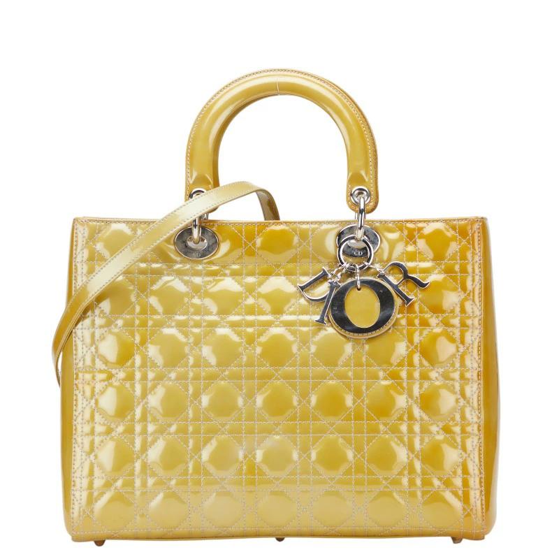 Christian Dior Lady Dior Large Cannage Handbag in Yellow Patent Leather – Pre-Owned