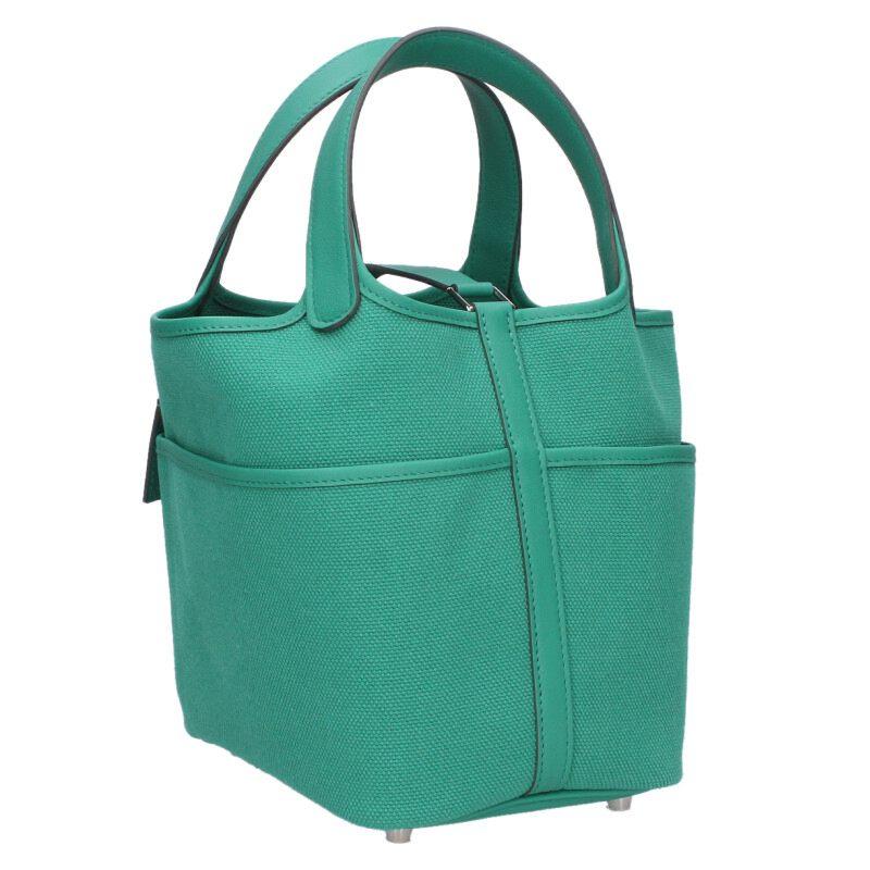 Hermès Picotin Lock 18 Cargo Vertigo Green Toile Goélan & Swift Leather Handbag – Palladium Hardware – Like New