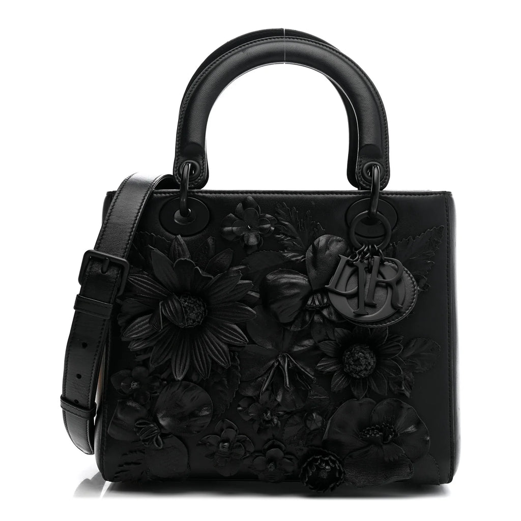 Dior — Ultra Matte Calfskin 3D Flower Embellished Medium Lady Dior Black